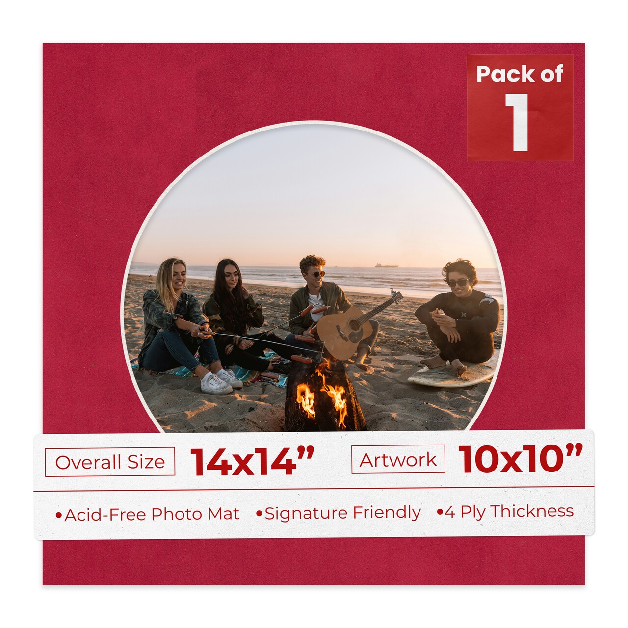 Red Suede Mat Board for 14x14 Frames - Circle Opening for 10x10 Photos